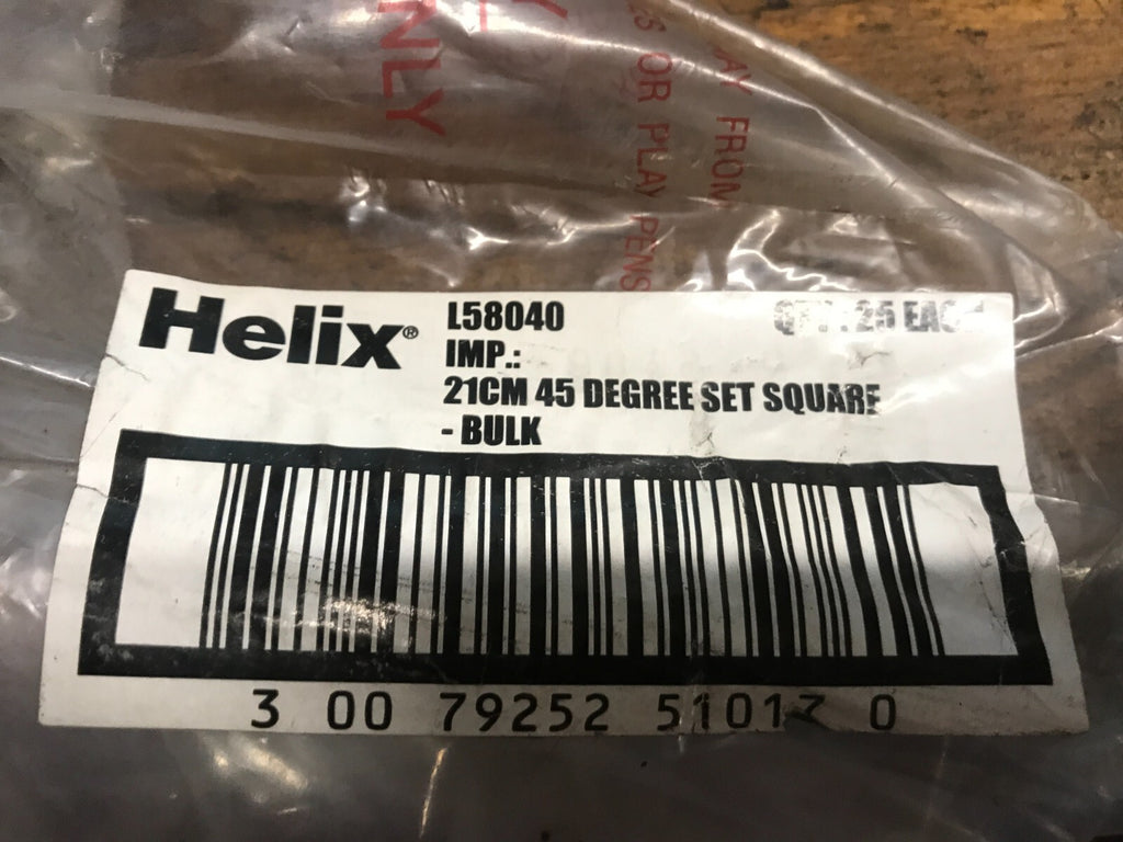 Helix Set Square Clear L58040 21cm 45° New pack of 25