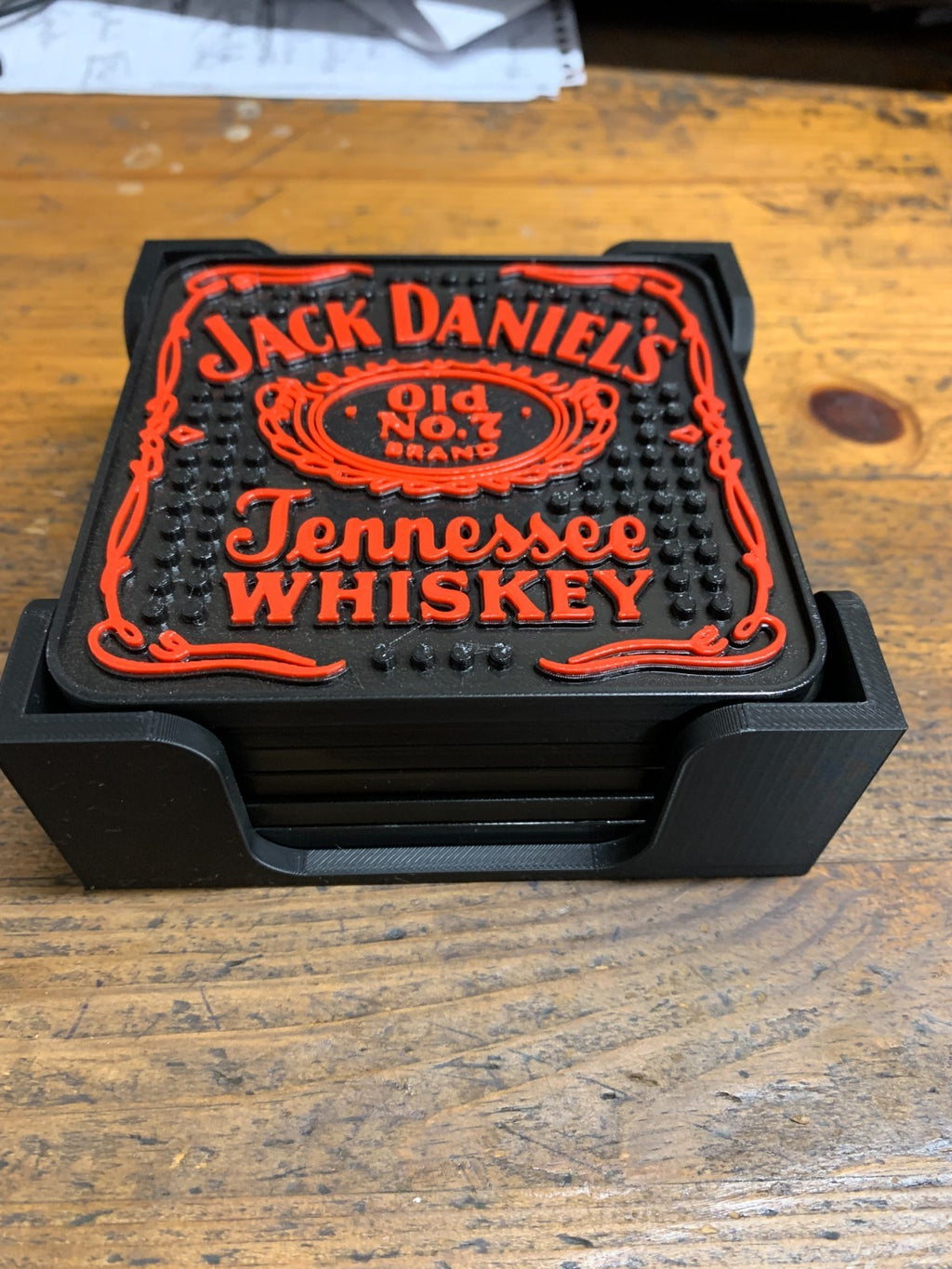 Jack Daniels Whiskey Coaster Set of 6  Plastic with Holder