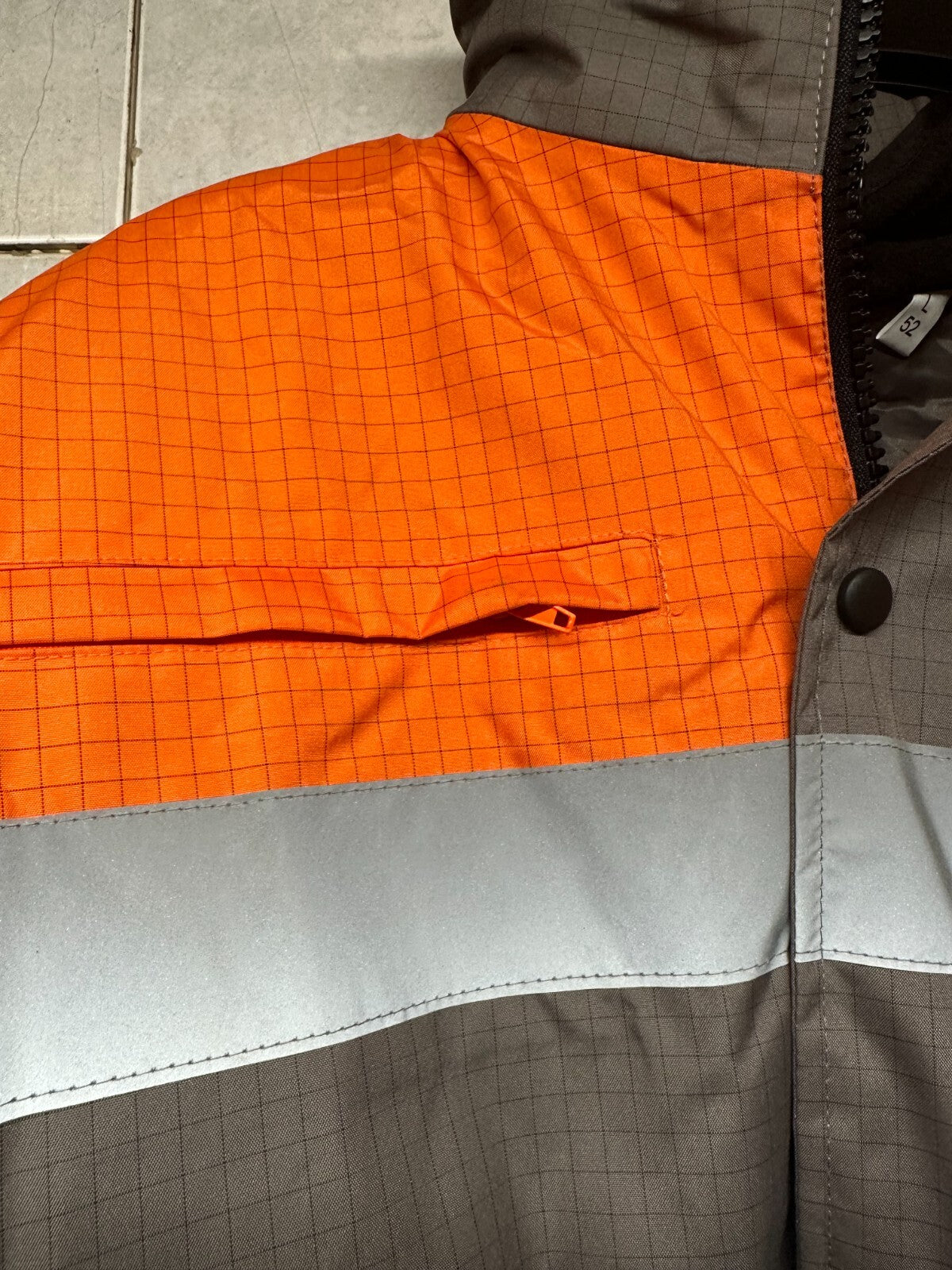 Hi Viz Jacket Zipped Lined with Pockets Hood Grey - Orange  size Large