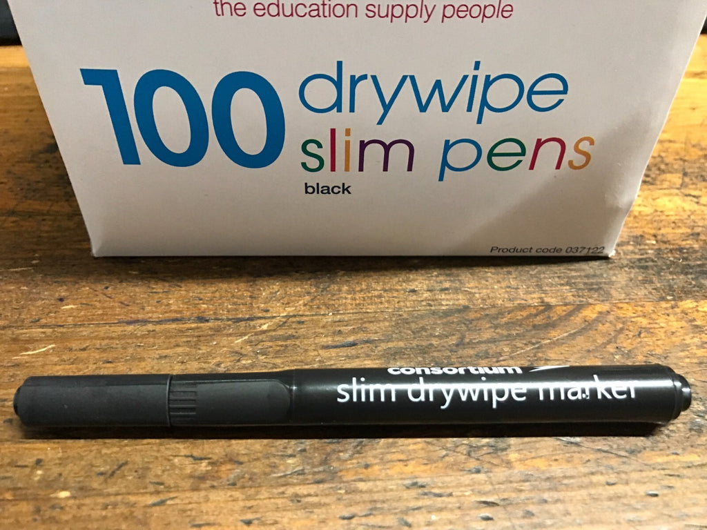 SLIM DRY WIPE MARKER PENS Black pck of 100