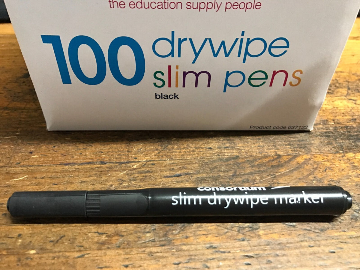 SLIM DRY WIPE MARKER PENS Black pck of 100