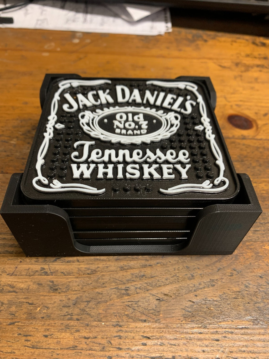 Jack Daniels Whiskey Coaster Set of 6  Plastic with Holder